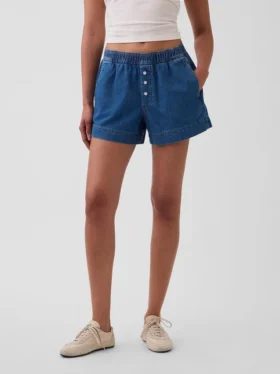 Korte broek van ultrazacht denim met middelhoge taille