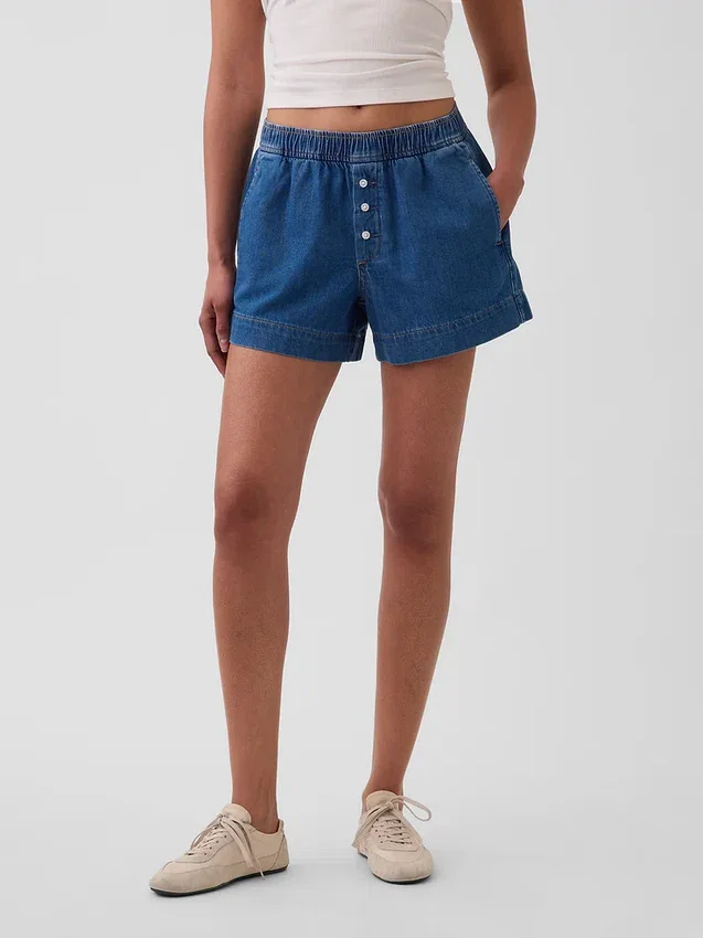 Korte broek van ultrazacht denim met middelhoge taille