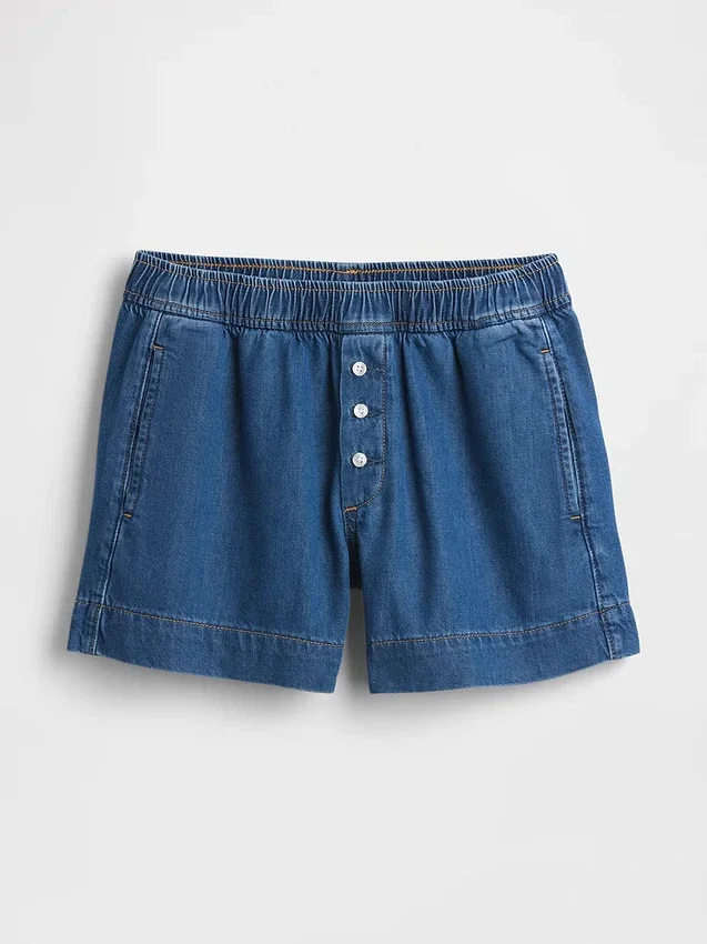 Korte broek van ultrazacht denim met middelhoge taille