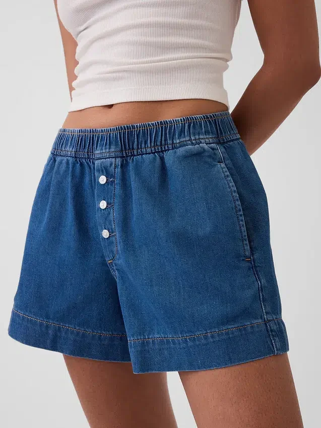 Korte broek van ultrazacht denim met middelhoge taille