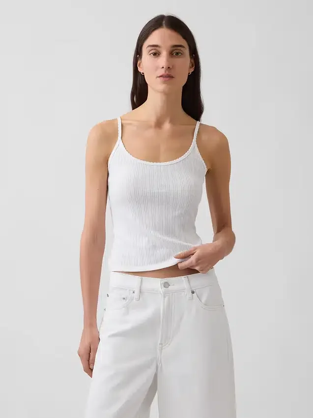 Korte cami met pointelle-patroon