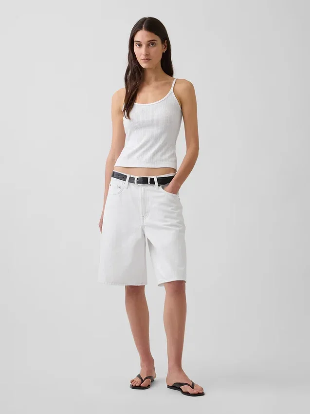 Korte cami met pointelle-patroon
