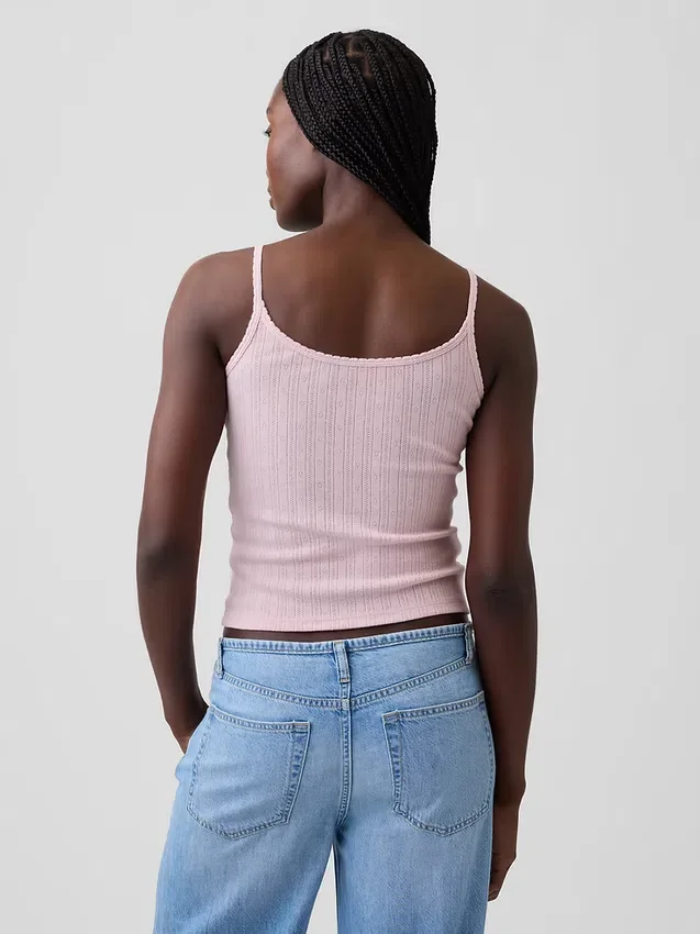 Korte cami met pointelle-patroon
