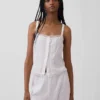 Korte pyjama-tanktop van linnenmix met plooitjes