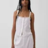 Korte pyjama-tanktop van linnenmix met plooitjes