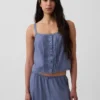 Korte pyjama-tanktop van linnenmix met plooitjes