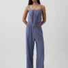 Korte pyjama-tanktop van linnenmix met plooitjes
