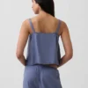 Korte pyjama-tanktop van linnenmix met plooitjes