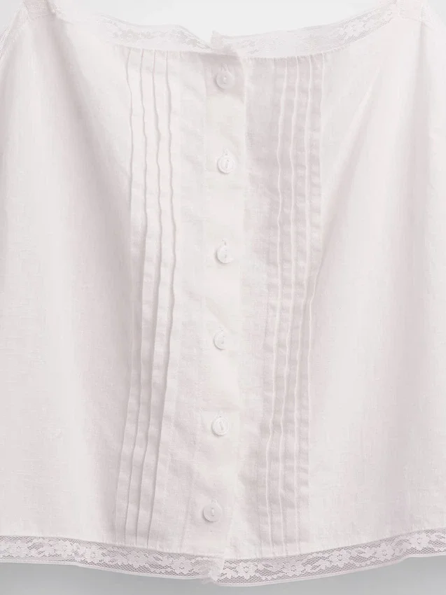 Korte pyjama-tanktop van linnenmix met plooitjes