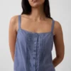 Korte pyjama-tanktop van linnenmix met plooitjes