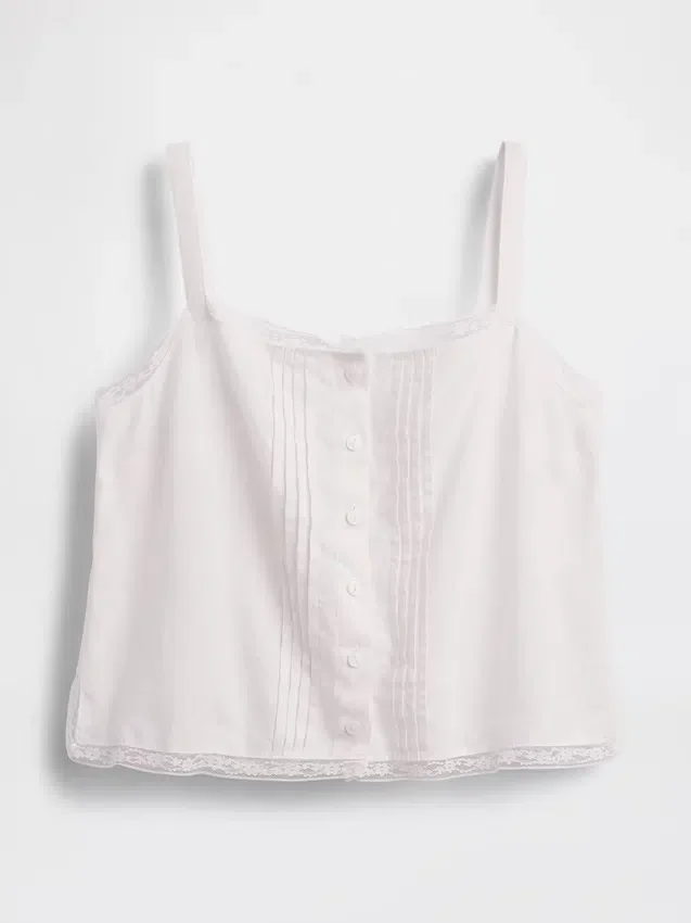 Korte pyjama-tanktop van linnenmix met plooitjes