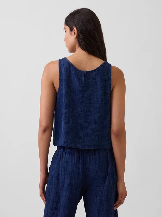 Korte tanktop van katoenen gaasdenim