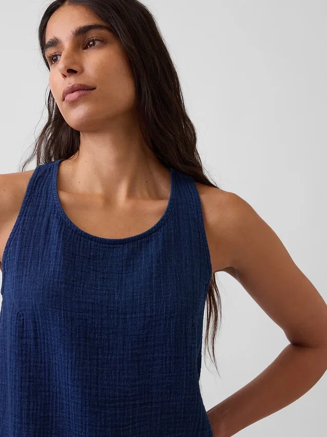 Korte tanktop van katoenen gaasdenim