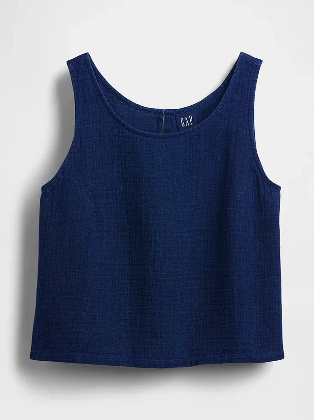 Korte tanktop van katoenen gaasdenim