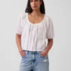 Korte top met plooitjes en ellebooglange mouwen