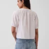Korte top met plooitjes en ellebooglange mouwen