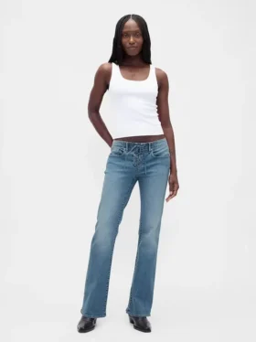 Laag uitgesneden, lange en slanke Jeans met vetersluiting