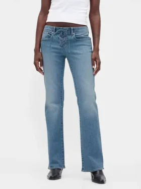 Laag uitgesneden, lange en slanke Jeans met vetersluiting