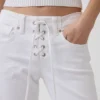 Laag uitgesneden, lange en slanke Jeans met vetersluiting
