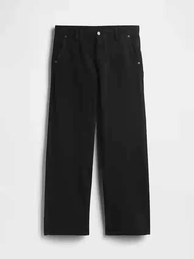Laag uitgesneden, losse kaki broek in jaren '90-stijl