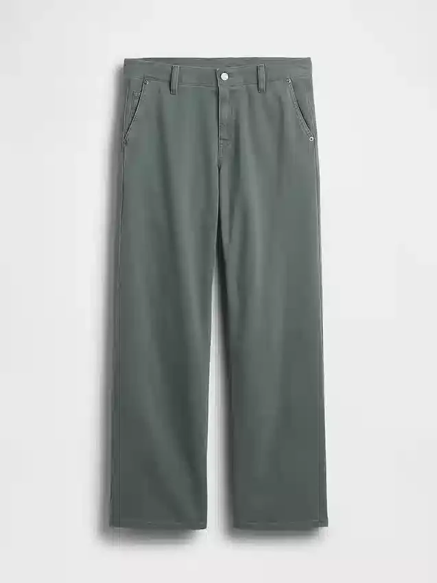 Laag uitgesneden, losse kaki broek in jaren '90-stijl