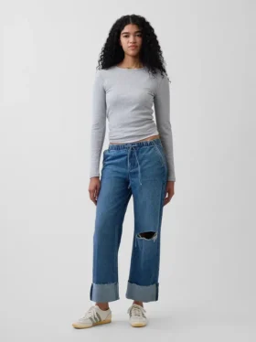 Laag uitgesneden, loszittende '90s Easy Crop-Jeans