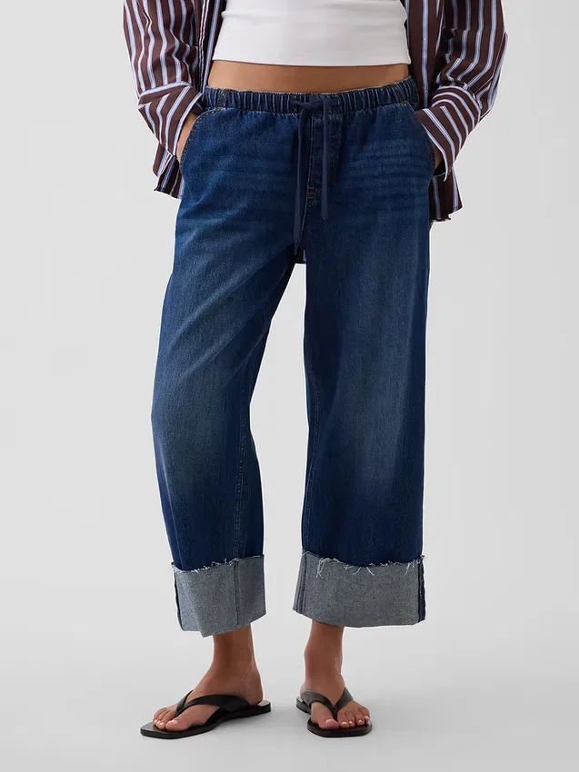 Laag uitgesneden, loszittende '90s Easy Crop-Jeans