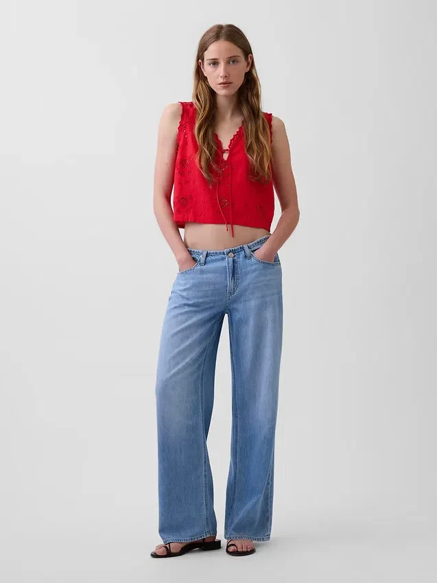Laag uitgesneden, ultrazachte, loszittende Jeans in jaren '90-stijl