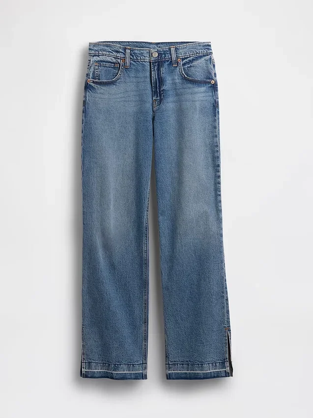 Laaggetailleerde '90s-Jeans met losse, gespleten zoom