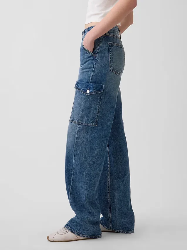 Laaggetailleerde, loszittende cargo-Jeans in jaren '90-stijl