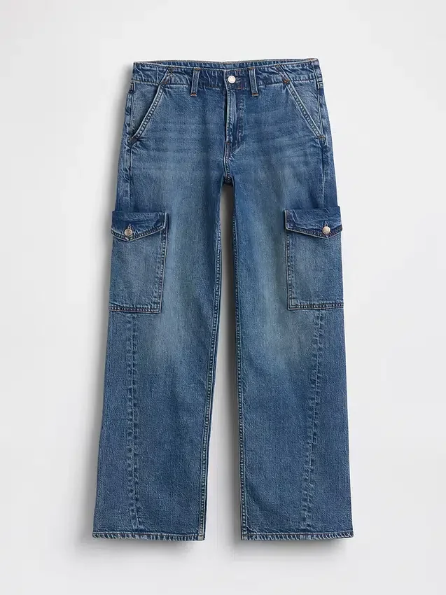 Laaggetailleerde, loszittende cargo-Jeans in jaren '90-stijl