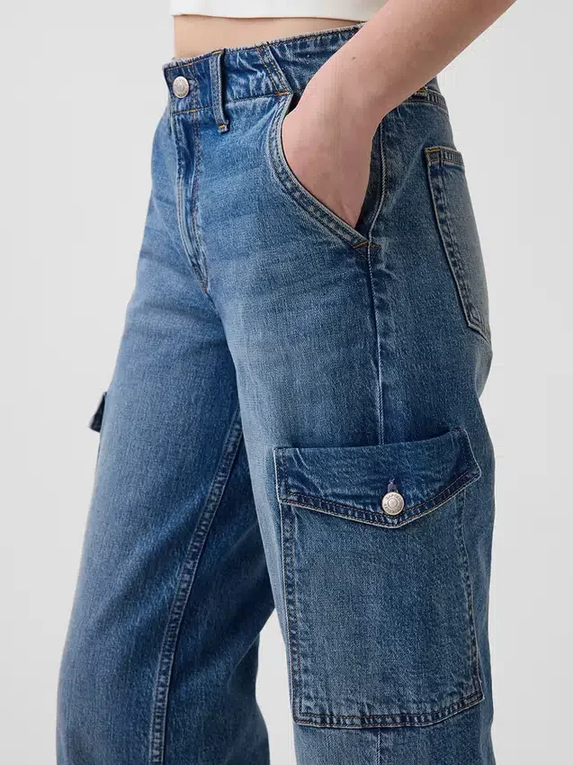 Laaggetailleerde, loszittende cargo-Jeans in jaren '90-stijl