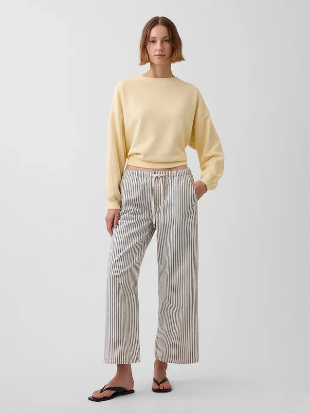 Laaggetailleerde, loszittende, cropped gestreepte Jeans in jaren '90-stijl