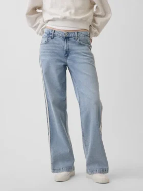 Laaggetailleerde, loszittende Jeans met zijstrepen in jaren ’90-stijl