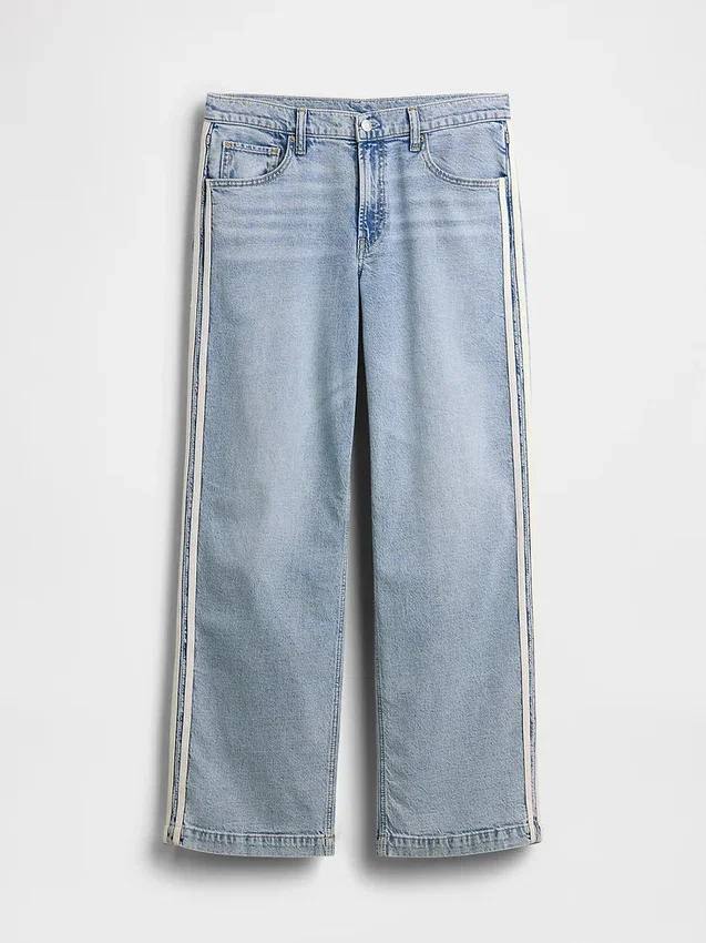 Laaggetailleerde, loszittende Jeans met zijstrepen in jaren '90-stijl