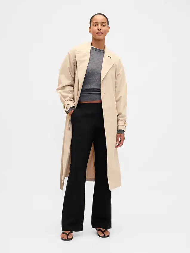 Laaggetailleerde twill-broek met uitlopende pijpen