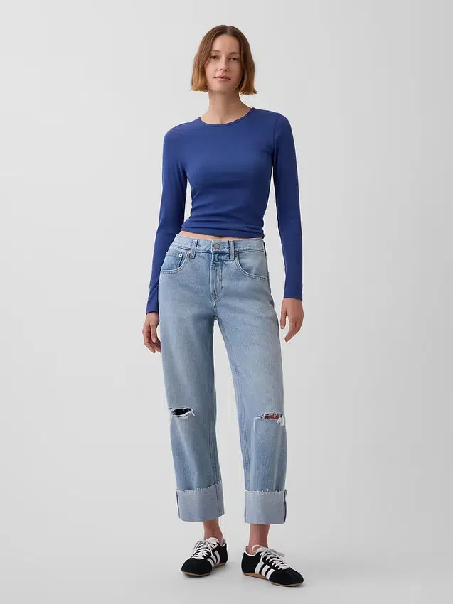 Laaghangende, relaxte cropped Jeans