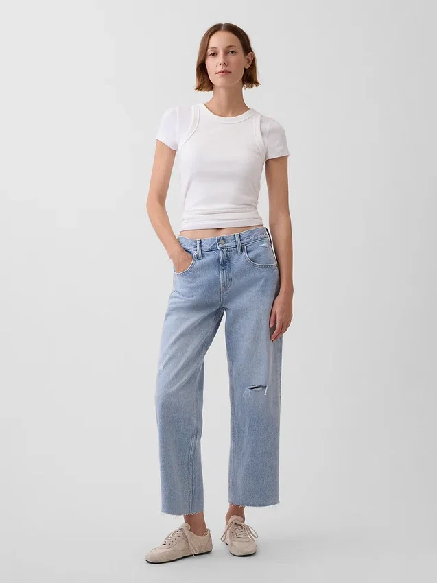 Laaghangende, relaxte cropped Jeans