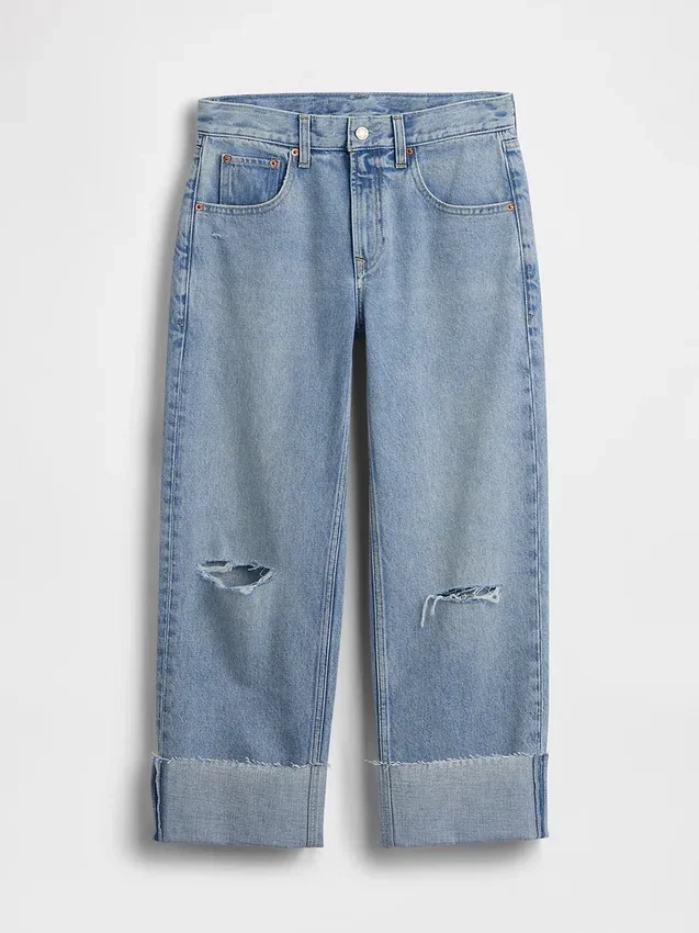 Laaghangende, relaxte cropped Jeans