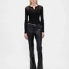 Lage taille, lange en slanke broek van gerecycled veganistisch leer