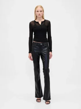 Lage taille, lange en slanke broek van gerecycled veganistisch leer