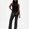 Lage taille, lange en slanke broek van gerecycled veganistisch leer