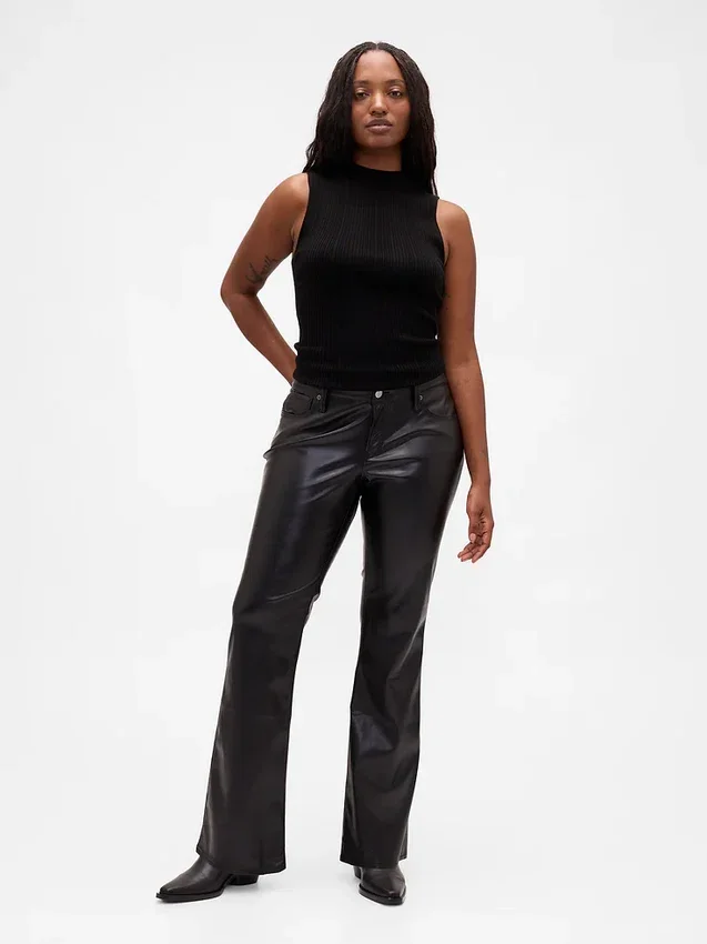 Lage taille, lange en slanke broek van gerecycled veganistisch leer