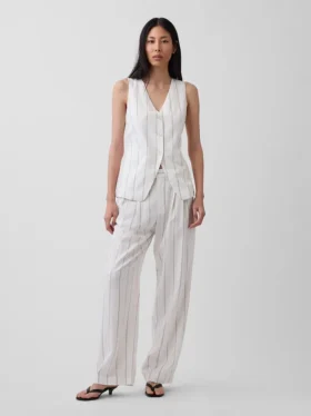 Lang model vest van linnenmix