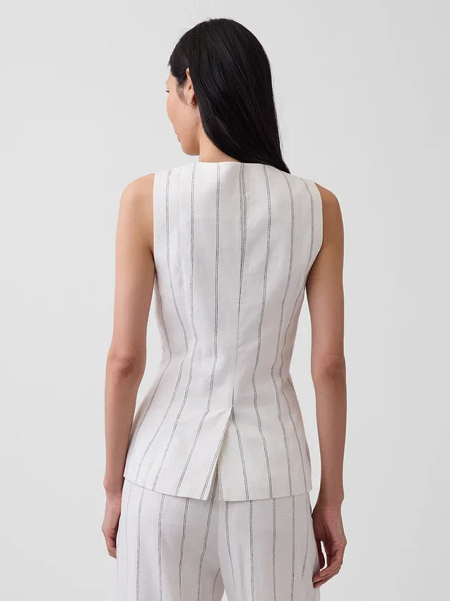 Lang model vest van linnenmix