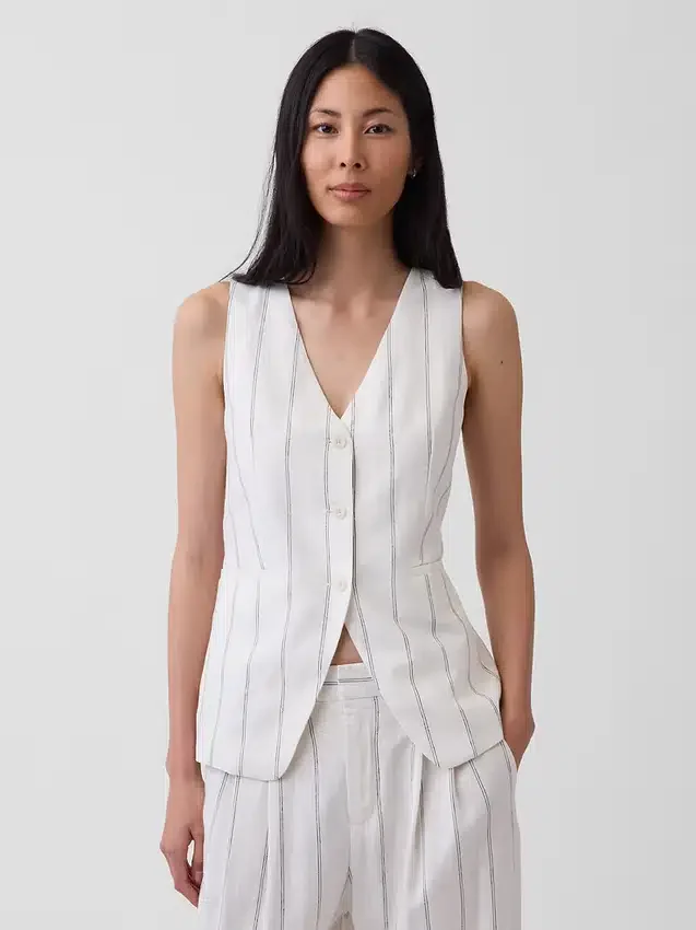 Lang model vest van linnenmix