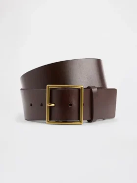 Leren riem met vierkante gesp