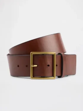 Leren riem met vierkante gesp