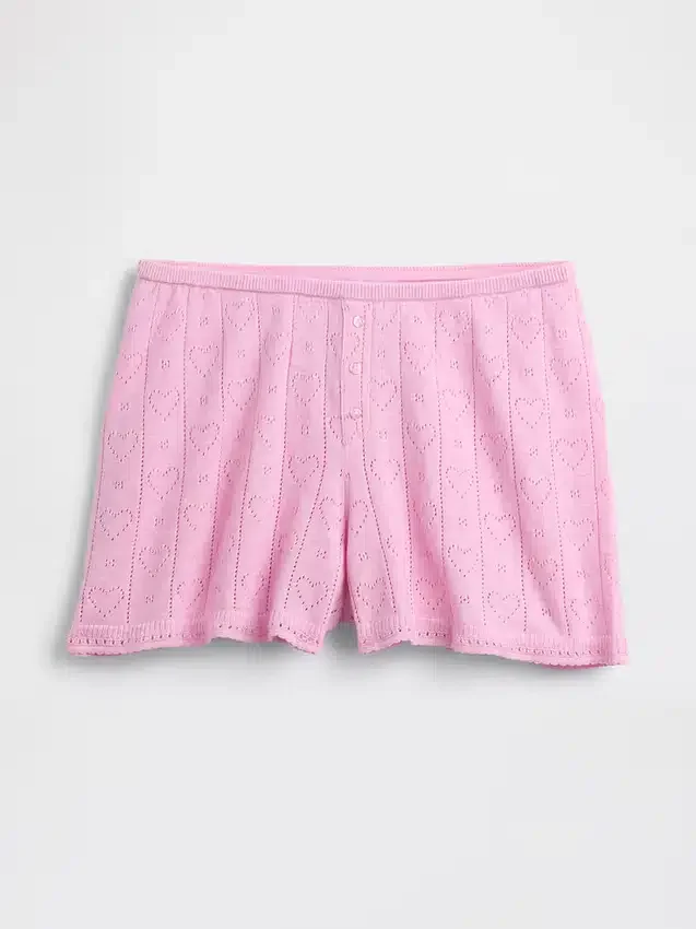 Lichtgewicht CashSoft Pointelle-korte broek met hartjesmotief