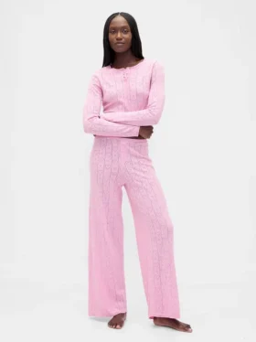 Lichtgewicht CashSoft Pointelle-pyjama-broek met hartjesmotief